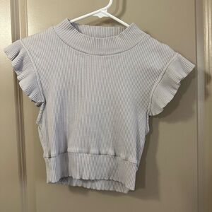 Women's Ribbed Ruffle Sleeve Top - Gray